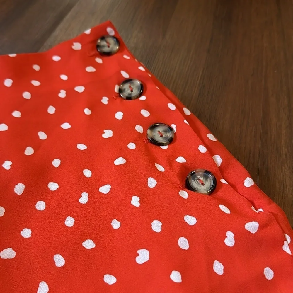 NWT Lulus Kanisha Red Orange Polka Dot Side Button Skirt Size Medium